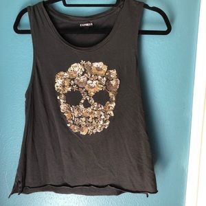 Express embroidered skull tank